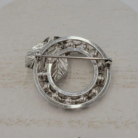 Sterling Silver Multi Color Rhinestone Wreath Brooch Pin Set Mother's Day Gift - Picture 6 of 12